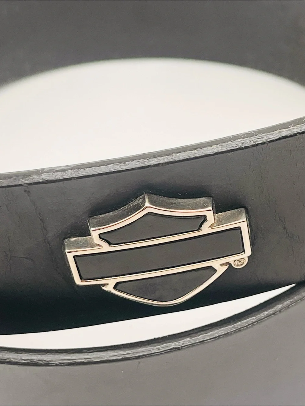 Harley-Davidson Black Leather Belt 1.5 W Size 40 Brushed Metal Logo Buckle 3